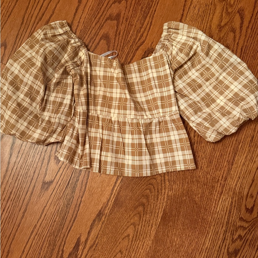 Faithfull the Brand Brown Ruffled Crop Blouse